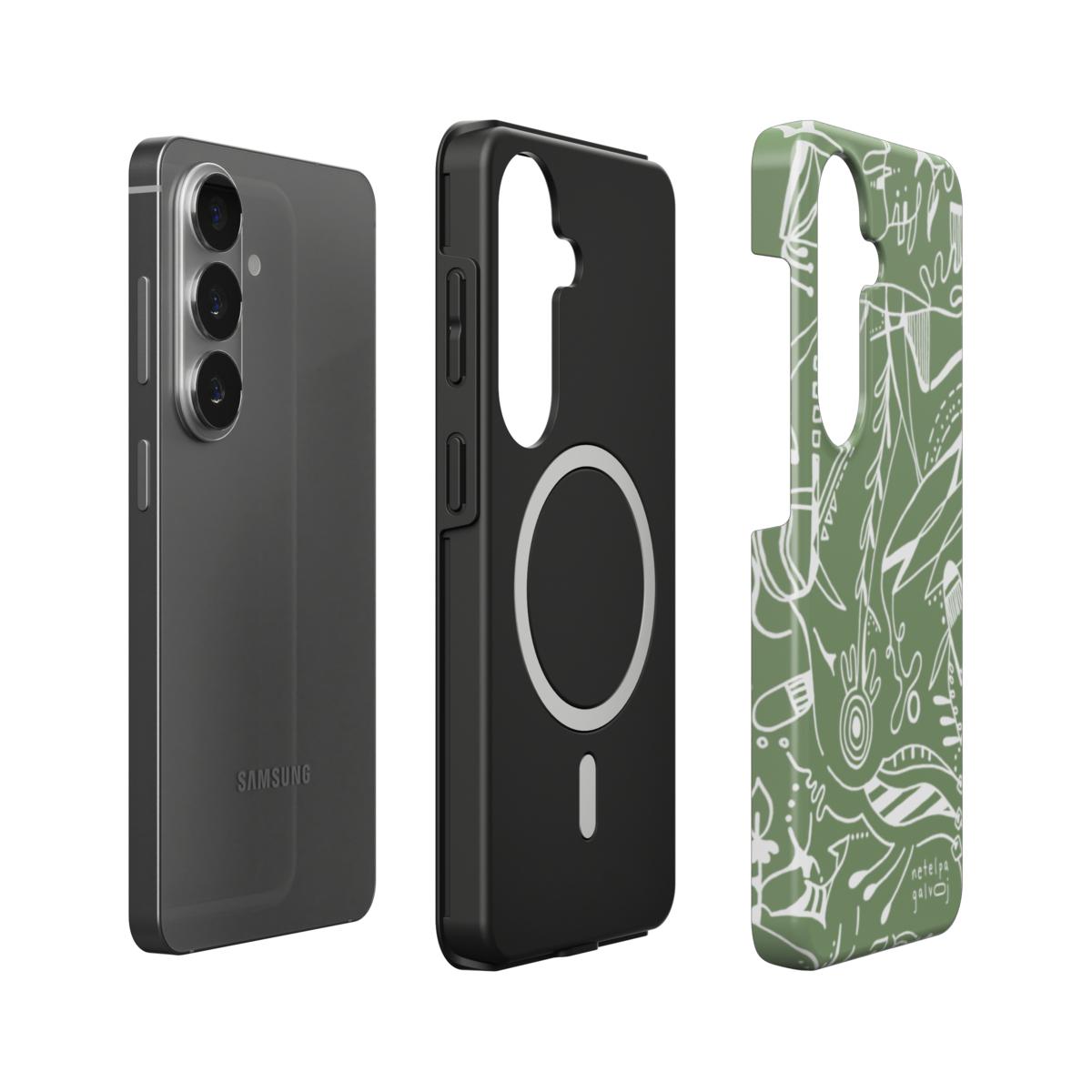 Telefono dėkliukas „Mintys“ –  Samsung Galaxy | Google Pixel | Magnetic | Šalavijo žalia